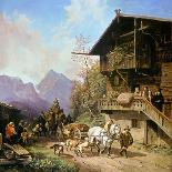 Hunters carousing in front of a hunting lodge near Partenkirchen-Heinrich Bürkel-Laminated Giclee Print