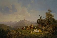 Landscape in the Oberbayen with Herdsmen and their Cattle Resting by A Hut, 1840 (Oil on Canvas)-Heinrich Burkel-Giclee Print