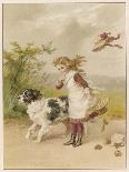 Girl and Dog, Windy Day-Helena J Maguire-Stretched Canvas