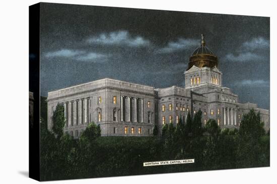 Helena, Montana - Exterior View of the State Capitol Building at Night, c.1922-Lantern Press-Stretched Canvas