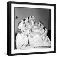 Helena Rubinstein Beauty School Training. Women Learning About Facials. 1940S-Nina Leen-Framed Photographic Print