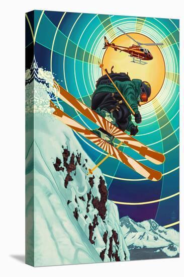 Heli-skiing-Lantern Press-Stretched Canvas