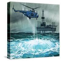 Helicopter Approaches an Oil Rig-Angus Mcbride-Stretched Canvas