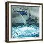 Helicopter Approaches an Oil Rig-Angus Mcbride-Framed Premium Giclee Print