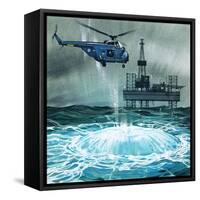 Helicopter Approaches an Oil Rig-Angus Mcbride-Framed Stretched Canvas