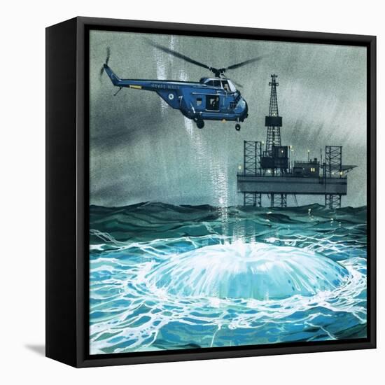 Helicopter Approaches an Oil Rig-Angus Mcbride-Framed Stretched Canvas