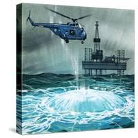 Helicopter Approaches an Oil Rig-Angus Mcbride-Stretched Canvas