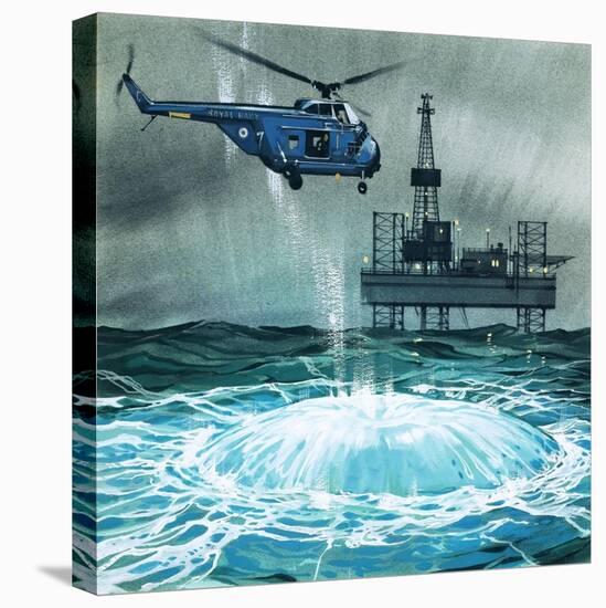 Helicopter Approaches an Oil Rig-Angus Mcbride-Stretched Canvas