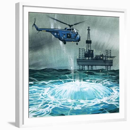 Helicopter Approaches an Oil Rig-Angus Mcbride-Framed Giclee Print