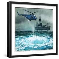 Helicopter Approaches an Oil Rig-Angus Mcbride-Framed Giclee Print