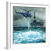 Helicopter Approaches an Oil Rig-Angus Mcbride-Framed Giclee Print