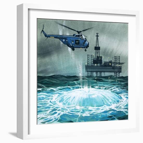 Helicopter Approaches an Oil Rig-Angus Mcbride-Framed Giclee Print