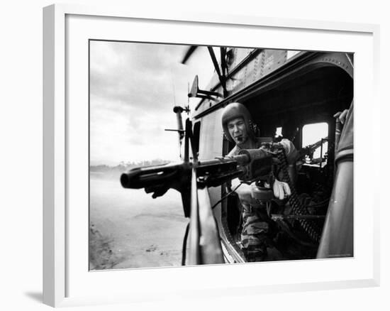 Helicopter Crew Chief James Farley Using M-60 Machine Gun in Landing Zone Near Da Nang-Larry Burrows-Framed Photographic Print