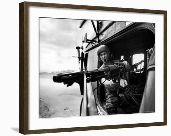 Helicopter Crew Chief James Farley Using M-60 Machine Gun in Landing Zone Near Da Nang-Larry Burrows-Framed Photographic Print