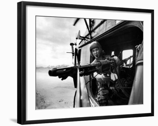 Helicopter Crew Chief James Farley Using M-60 Machine Gun in Landing Zone Near Da Nang-Larry Burrows-Framed Photographic Print