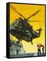 Helicopter Landing on Aircraft Carrier-English School-Framed Stretched Canvas