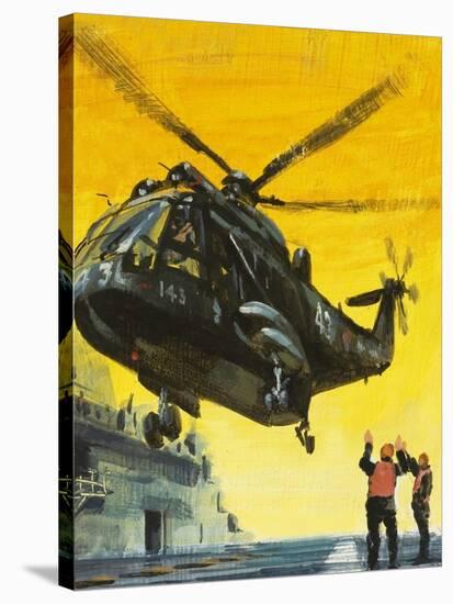 Helicopter Landing on Aircraft Carrier-English School-Stretched Canvas