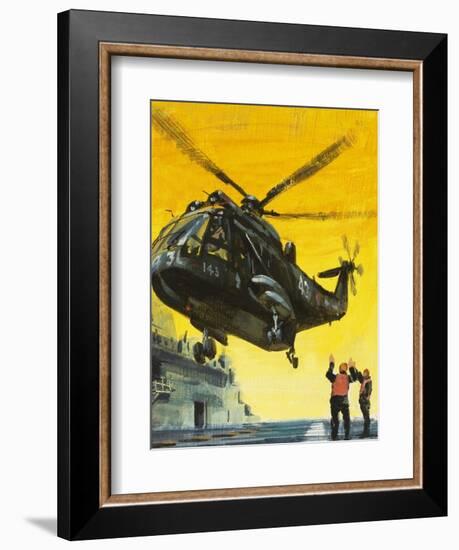 Helicopter Landing on Aircraft Carrier-English School-Framed Giclee Print