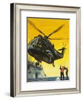 Helicopter Landing on Aircraft Carrier-English School-Framed Giclee Print