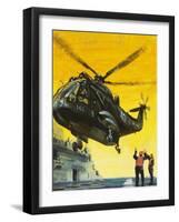 Helicopter Landing on Aircraft Carrier-English School-Framed Giclee Print