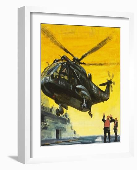 Helicopter Landing on Aircraft Carrier-English School-Framed Giclee Print