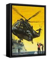 Helicopter Landing on Aircraft Carrier-English School-Framed Stretched Canvas