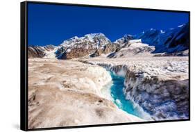 Helicopter landing on West Fork Glacier in Alaska, United States of America, North America-Laura Grier-Framed Stretched Canvas