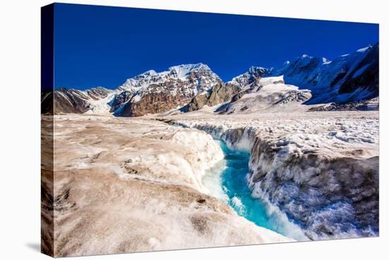 Helicopter landing on West Fork Glacier in Alaska, United States of America, North America-Laura Grier-Stretched Canvas