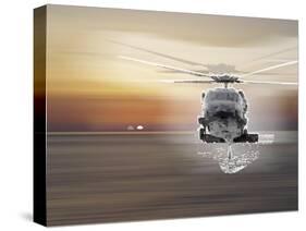 Helicopter over Water-Whoartnow-Stretched Canvas
