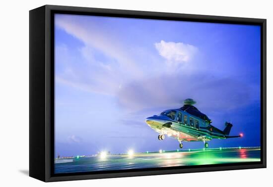 Helicopter Parking Landing on Offshore Platform. Helicopter Transfer Crews-curraheeshutter-Framed Stretched Canvas