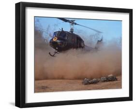 Helicopter Touching Down to Retrieve Bodies of Soldiers Killed in Firefight During the Vietnam War-Larry Burrows-Framed Photographic Print