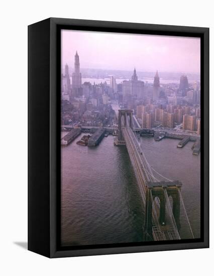 Helicopter View of the Brooklyn Bridge, New York City-Dmitri Kessel-Framed Stretched Canvas