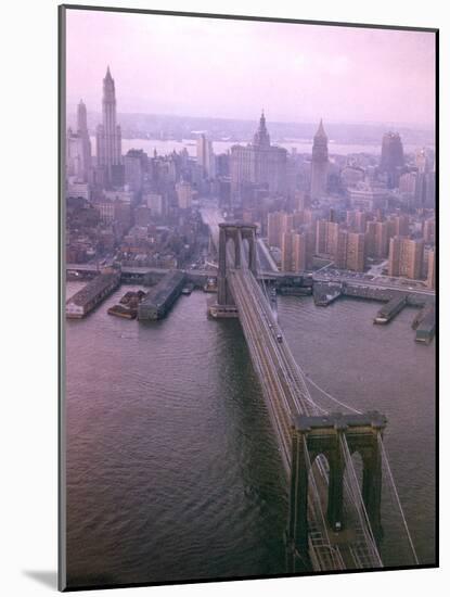 Helicopter View of the Brooklyn Bridge, New York City-Dmitri Kessel-Mounted Photographic Print