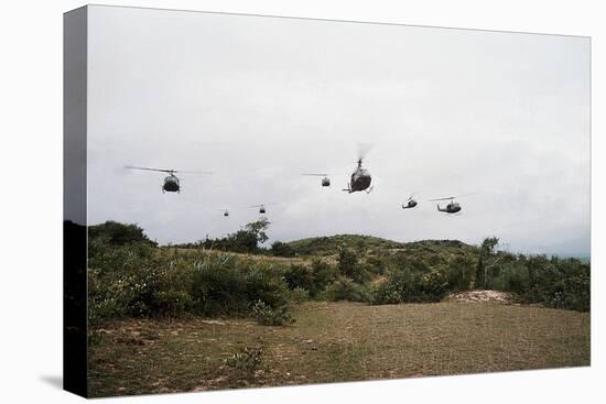 Helicopters Flying in Formation-null-Stretched Canvas