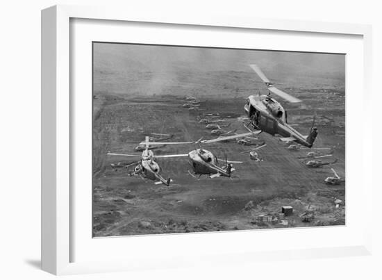 Helicopters Gathering Overhead-null-Framed Photographic Print