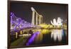 Helix Bridge, Marina Bay Sands and Artscience Museum Illuminated at Night, Marina Bay-Fraser Hall-Framed Premium Photographic Print