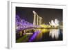 Helix Bridge, Marina Bay Sands and Artscience Museum Illuminated at Night, Marina Bay-Fraser Hall-Framed Photographic Print