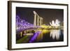 Helix Bridge, Marina Bay Sands and Artscience Museum Illuminated at Night, Marina Bay-Fraser Hall-Framed Photographic Print