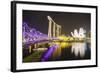 Helix Bridge, Marina Bay Sands and Artscience Museum Illuminated at Night, Marina Bay-Fraser Hall-Framed Photographic Print