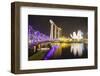 Helix Bridge, Marina Bay Sands and Artscience Museum Illuminated at Night, Marina Bay-Fraser Hall-Framed Photographic Print