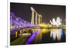 Helix Bridge, Marina Bay Sands and Artscience Museum Illuminated at Night, Marina Bay-Fraser Hall-Framed Photographic Print