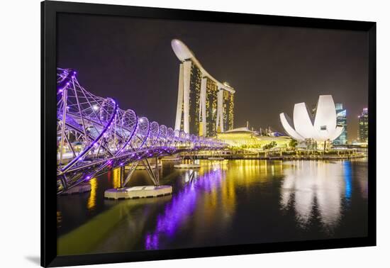 Helix Bridge, Marina Bay Sands and Artscience Museum Illuminated at Night, Marina Bay-Fraser Hall-Framed Photographic Print