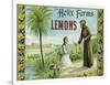 Helix Farms Lemon Label - San Diego, CA-Lantern Press-Framed Art Print