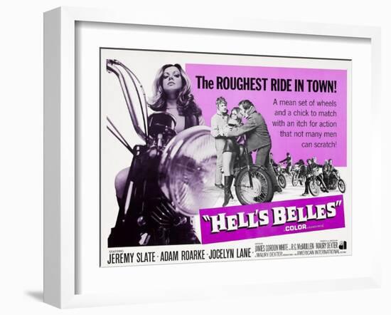 HELL'S BELLES, Jocelyn Lane (left), center from left: Jeremy Slate, Jocelyn Lane, Adam Roarke, 1970-null-Framed Art Print