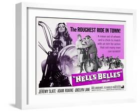 HELL'S BELLES, Jocelyn Lane (left), center from left: Jeremy Slate, Jocelyn Lane, Adam Roarke, 1970-null-Framed Art Print