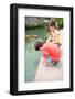 Hello Little Turtle. Young Boy and His Sister Admiring a Young Turtle as it Swims towards Them Look-Juriah-Framed Photographic Print