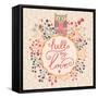 Hello My Love. Cute Floral Card with Cartoon Owl in Vector. Summer Background in Pink Colors. Beaut-smilewithjul-Framed Stretched Canvas