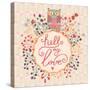Hello My Love. Cute Floral Card with Cartoon Owl in Vector. Summer Background in Pink Colors. Beaut-smilewithjul-Stretched Canvas