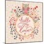 Hello My Love. Cute Floral Card with Cartoon Owl in Vector. Summer Background in Pink Colors. Beaut-smilewithjul-Mounted Art Print