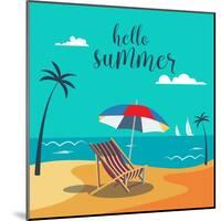 Hello Summer Poster. Tropical Beach with Palm Trees and Umbrella. Vector Background-ivector-Mounted Art Print